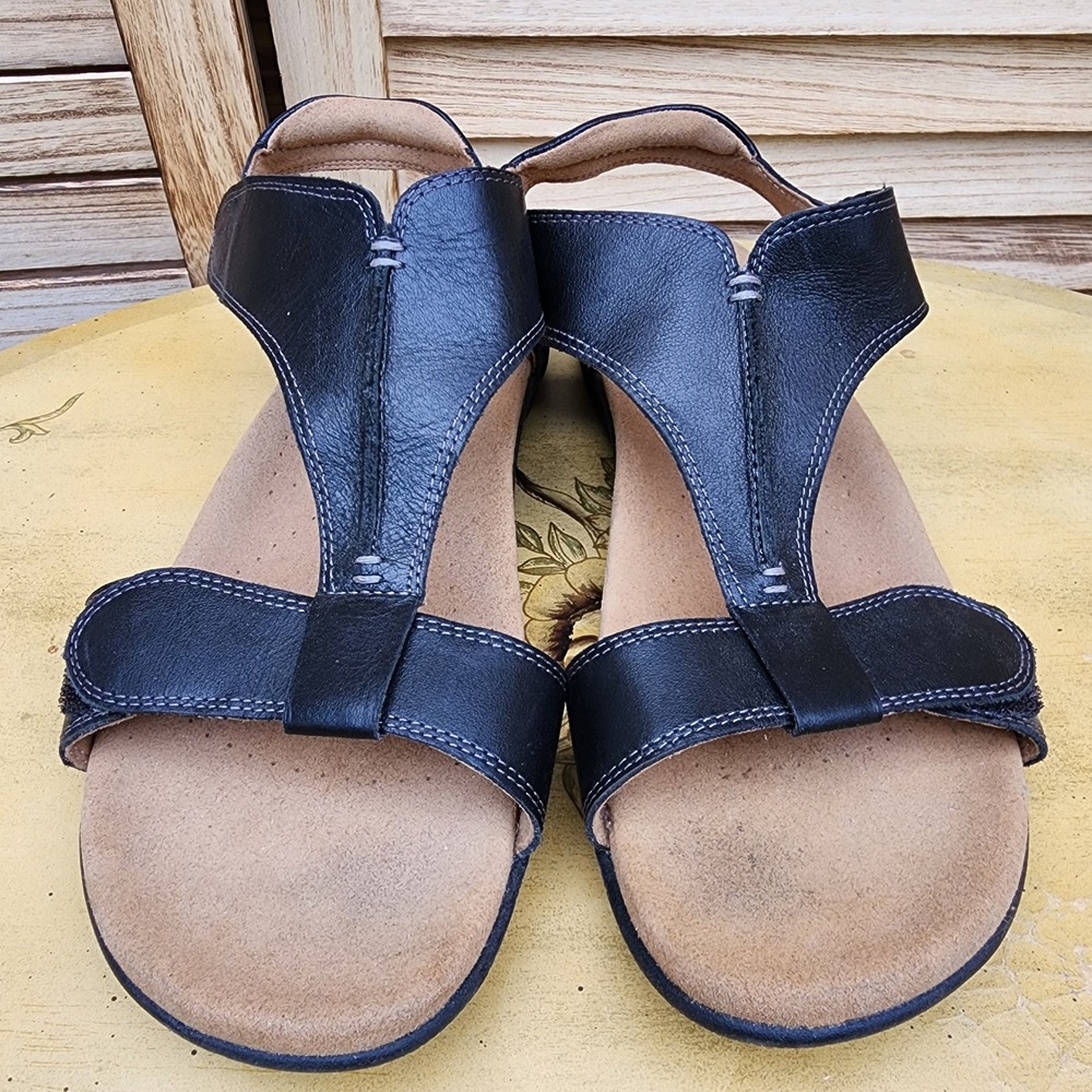 Taos US 10 Black Leather Comfort Slingback Sandals TSH-14039 Resort Vacation